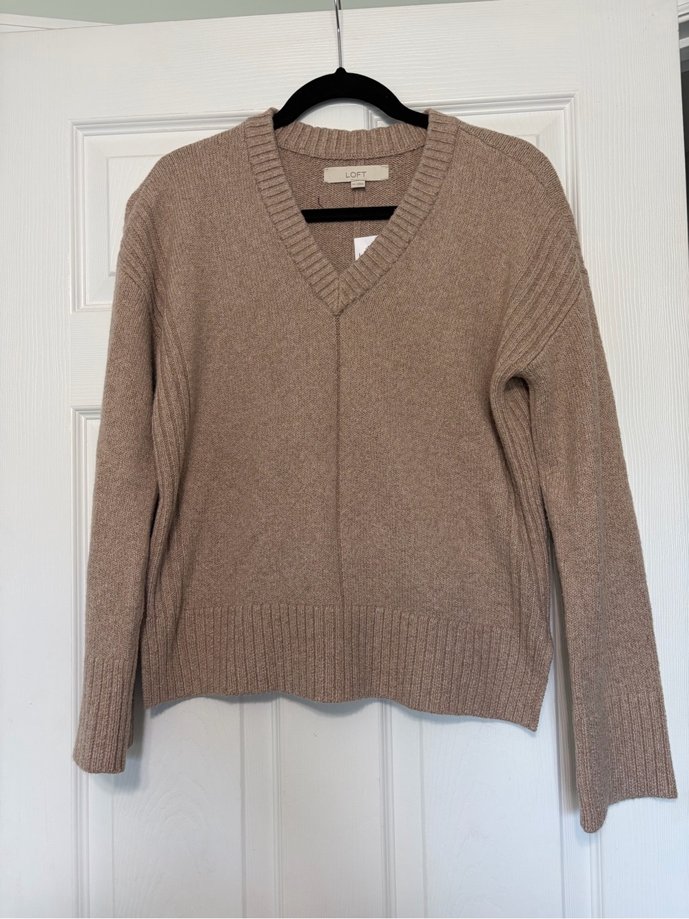 LOFT V-Neck Sweater in Taupe Beige